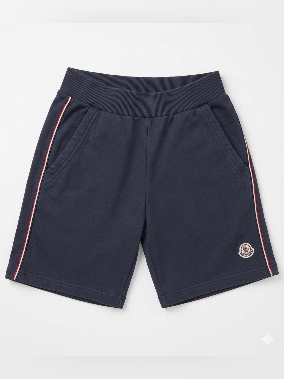 Moncler Boys Size 10 Navy Shorts With Red & White Side Piping